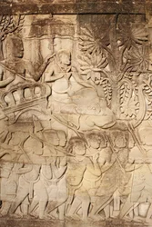 Elefanter och krigareReliefskulptur på East Outer Gallery i Bayon, Siem Reap, Kambodja