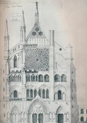 Höjd av North Transept, Westminster Abbey, visar utskärning med Wrens Schema för restaurering