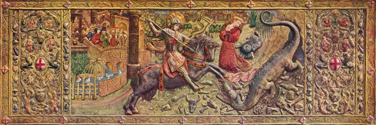 Broderad främre altartavla av Saint George, från Palau de la Generalitat, c1400-talet