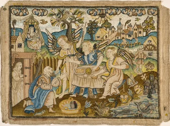 Broderad bild: Abraham underhållande änglarna, 1600-talets andra hälft