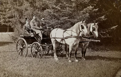 Kejsar Alexander III 1845-1894 och kejsarinnan Maria Fyodorovna 1847-1928 på en hästvagn.