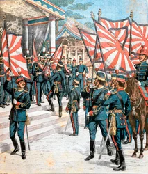 Kejsare av Japan presenterar färger för japanska regementen, 1904