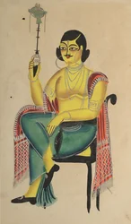 Engelsk Babu indiansk kontorist som håller en vattenpipa, 1800-talet.