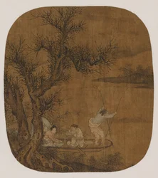 Njut av en måltid ombord på en båt, Mingdynastin, 1500-1600-talet.