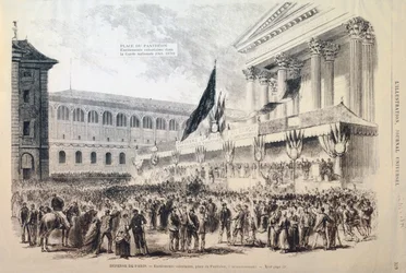 Värvning av frivilliga till nationalgardet, Place du Panthéon, Paris, 1870-1871