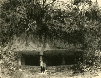 Ingången till grottan vid Elephanta Bombays presidentskap, 1890.