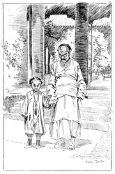 Ingång till den brittiska legationen, Pekin. Den äldsta drängen och hans son, 1900