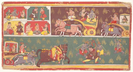 Avsnitt från Krishnas liv: Folio från en Bhagavata Purana Ancient Stories of Lord Vishnu, c1700.