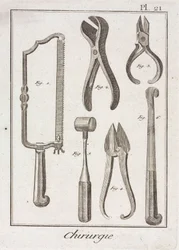 Utrustning, tidigmodern kirurgisk såg och andra instrument