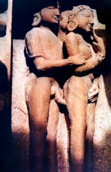 Erotisk skulptur, hinduiskt tempel, Khajuraho, Indien, 950 - 1050