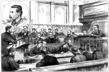 Undersökning av John F Egan vid polisdomstolen i Birmingham, dynamitplanen, 1884