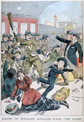 Överskott av brittiska soldater på en järnvägsstation, 1902