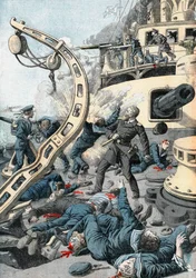 Explosion på ett ryskt krigsfartyg, rysk-japanska kriget, 1904-5