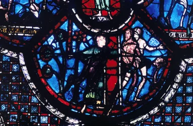 Utvisning från Eden, målat glas, Chartres Cathedral, Frankrike, 1205-1215