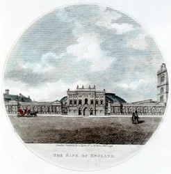 Fasad av Bank of England, Threadneedle Street, London, 1796