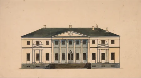 Fasad av huset i Golitsyn Petrovo-Dalneye Estate, första kvartalet av 1800-talet.