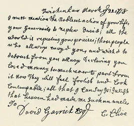 Faksimil av autografbrev av Kitty Clive, 1907