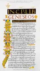 Faksimil av början av Första Moseboken, 1840