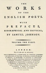 Faksimiltitelsida för den första upplagan av The Works of the English Poets, innehållande Johnsons