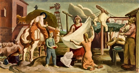 Farm Life väggmålning studie, ca. 1933-1943.