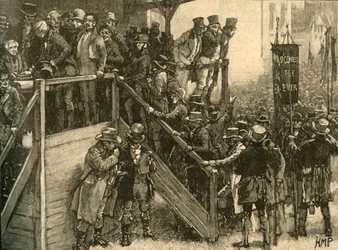 Fader John Murphy ledde sina hyresgäster att rösta i Clare-by-valet, Irland, 1828 c1890.