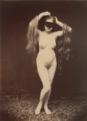 Kvinnlig nakenstudie med mask, cirka 1870