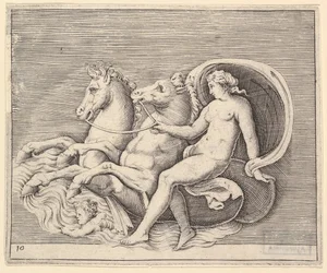 Naken kvinna med två sjöhästar, publicerad ca. 1599-1622.