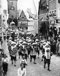 Festival i den medeltida gamla stan, Rothenburg ob der Tauber, Bayern, Tyskland, 1936