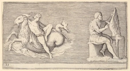 Figur på sjöbock, Man Carving Wing, publicerad ca. 1599-1622.