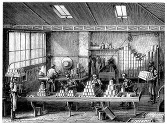 Fylla och löda burkar med mat, Frankrike, c1870