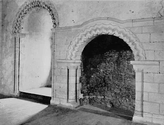 Eldstad i banketthallen, Castle Hedingham, Essex 1100-talet, 1927