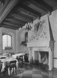 Öppen spis i sydöstra matsalen, Fraternity Clubs Building, New York City, 1924