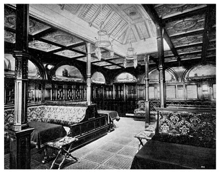 Första klass rökrum ombord på P&O-ångfartyget SS India, 1901