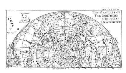 Första delen av stjärnkartan på norra himmelska halvklotet som visar stjärnbilder, 1747