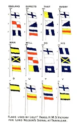 Flaggor som användes för Nelsons berömda signal vid slaget vid Trafalgar, 1805