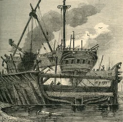 Floating Dock, Deptford 1820, c1878.