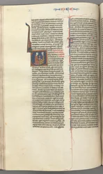 Fol. 178v, Nehemia, historisk initial V, Nehemja presenterar den gyllene bägaren till Artaxerxes, ca. 127