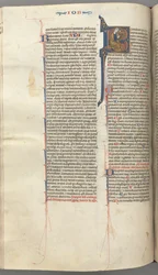 Fol. 214v, Psalm 1, historik initial 8, David harping, ca. 1275-1300.