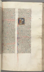 Fol. 230r, Psalm 97, historisk initial C, två präster som sjunger vid en talarstol. , c. 1275-1300.