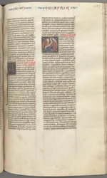 Fol. 257r, Ecclesiasticus, historiker initial O, Sirach sittande med en skriftrulle, byst av Gud ovanför, ca.