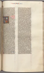 Fol. 350r, Hosea, historisk initial V, Hosea predikar för tre män. , c. 1275-1300.
