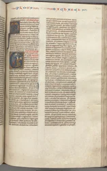 Fol. 370r, Maccabees I, historisk initial E, Mathathias dödar den avgudadyrkande juden, ca. 1275-1300.