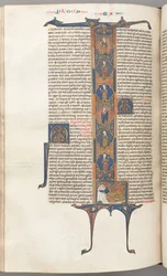 Fol. 391v, Matthew, fullängds historisk initial L, Jesses träd, med en sovande Jesse, ca.