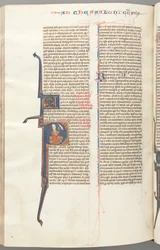 Fol. 455v, Thessalonikerbrevet II, historisk initial P, Paulus sittande med ett svärd..., ca. 1275-1300.
