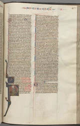 Fol. 456r, Timothy I, historiker initial P, Paul sittande, ca. 1275-1300.
