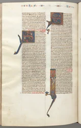 Fol. 481v, Jude, historisk initial I, Jude stående med en rulla, ca. 1275-1300.