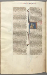 Fol. 482v, Revelations, historik initial A, John sitter vid ett skrivbord och skriver..., ca. 1275-1300.