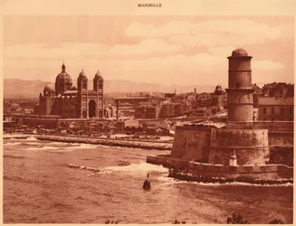 Fort St. Jean och katedralen, Marseille, 1930.