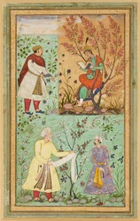 Fyra figurer bland blommor, 1500-talet