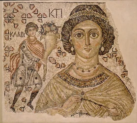 Fragment av en golvmosaik med en personifiering av Ktisis, bysantinsk, 500-550.